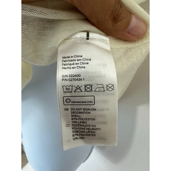 H&M Cream Rhinestone V-Neck Linen Blend Top Size M - Picture 3 of 6